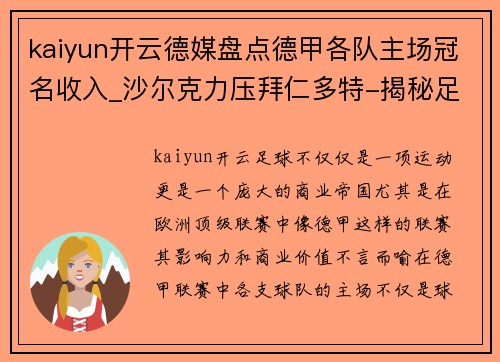 kaiyun开云德媒盘点德甲各队主场冠名收入_沙尔克力压拜仁多特-揭秘足球背后的商业逻辑